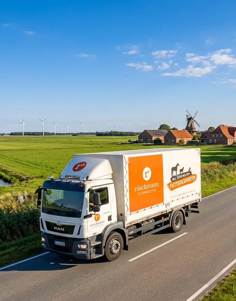 Ein Röschmann-LKW fährt auf einer Landstraße